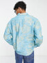 COLLUSION festival linen look branded long sleeve hibiscus summer shirt in blue