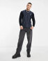 Fred Perry stripe pique long sleeve top in navy