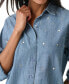 ფოტო #3 პროდუქტის Women's Imitation Pearl Denim Shirt