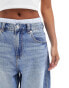 Фото #10 товара Stradivarius Petite wide leg jean with boxer waist in medium blue