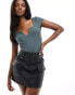 Фото #1 товара Fashionkilla super soft notch front fitted top in charcoal