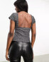 ASOS DESIGN cap sleeve top with open back in glitter in black