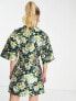 ASOS DESIGN metallic jacquard kimono sleeve shirt mini dress in large floral