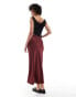 ASOS DESIGN Tall satin bias midi skirt in burgundy