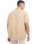 Фото #2 товара ASOS DESIGN short sleeve relaxed revere shirt in beige leafy jacquard