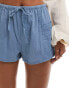 Pull&Bear textured drawstring waist short in petrol blue