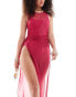 ASOS DESIGN beach sleeveless mesh maxi dress with high splits in hot pink