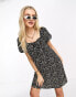 Фото #1 товара JDY puff sleeve smock mini dress in black and white spot