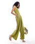 Pretty Lavish one shoulder jumpsuit with pockets in olive