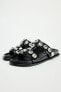 Flat slider sandals with rhinestones