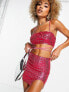 Simmi 90's sequin mini skirt with slit co-ord in pink