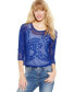 Inc International Concepts Women's Sheer Cropped Scoop Neck Sweater Blue M