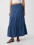 Crinkle Gauze Denim Maxi Skirt