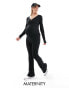 Фото #1 товара Mamalicious Maternity flared over the bump jersey trouser co-ord in black