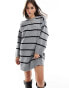 ASOS DESIGN crew neck mini dress with wide cuff in grey stripe