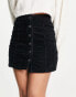 DTT Jordan cord button front mini skirt in black Черный, 42 - фото #3