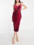 Фото #1 товара Little Mistress wrap front velvet cami midi dress in ruby