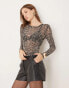 JDY long sleeve sheer top in snake print