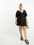 ASOS DESIGN Curve flutter sleeve mini tea dress with buttons in black