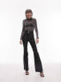 Topshop metallic high neck ruched side long sleeve top in black