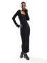 COLLUSION square neck rib maxi dress in black