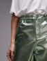 Topshop straight leg faux leather trouser in metallic green