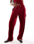 Lioness velour low rise wide leg joggers co-ord in burgundy