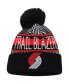 Фото #1 товара Big Boys Black Portland Trail Blazers Stripe Cuffed Knit Hat with Pom