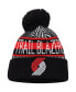 Big Boys Black Portland Trail Blazers Stripe Cuffed Knit Hat with Pom