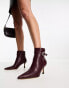 Фото #2 товара Glamorous Wide Fit rhinestone buckle mid heel ankle boots in oxblood