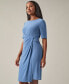 ფოტო #7 პროდუქტის Women's Solid Pleat-Front Elbow-Sleeve Dress