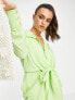 Фото #3 товара Style Cheat knot front shirt mini dress in lime green