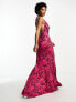 Day 6 cowl neck low back maxi dress in pink animal print