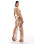 Фото #3 товара Murci mesh halterneck cut out high low maxi dress in snake print