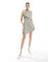 ASOS DESIGN cowl neck mini dress with gathered waist detail in neutral stripe Neutral gestreift, 40 - фото #1