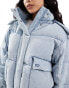 Levi's western shorty hooded denim bubble down puffer in light blue