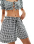 ASOS DESIGN short with ruffle detail in mono gingham co-ord