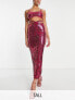 Simmi Tall Summer sequin cut out waist maxi skirt co-ord in pink