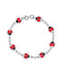 Good Luck Garden Lucky Multi Station Charms Enamel Red Ladybugs Charm Bracelet For Women Sterling Silver 7.5 Inch