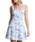 Фото #3 товара Women's Toile-Print Linen-Blend Fit & Flare Dress
