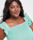 Фото #3 товара Plus Size Woven Solid Smocked Ruffled Midi Dress, Created for Macy's