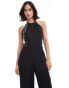 Фото #2 товара ASOS DESIGN halter tie up back jumpsuit in black and white stripe