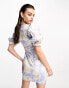 Day 6 puff sleeve square neck structured mini dress in blurred lilac floral Geblümtes Lavendel, 42 - фото #4