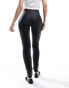 Vila coated leggings with zip back in black