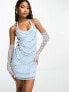 Фото #1 товара Starlet halterneck mini dress with pearl and diamante embellishment in baby blue