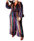 ფოტო #1 პროდუქტის Plus Size Multicolor Stripe Sequin Jumpsuit