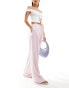 Фото #1 товара Bershka tie waist wide leg linen trousers in pink & white stripe