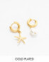 Фото #1 товара Orelia gold plated pearl & starfish mis-matched hoops in faux pearl