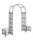 6.7' Steel Garden Arch Arbor with Scrollwork Hearts, Planter Boxes for Climbing Vines, Ceremony, Weddings, Party, Backyard, Lawn, Dark Gray
