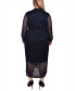 ფოტო #2 პროდუქტის Plus Size Long Sleeve Plisse Mesh Dress with Belt